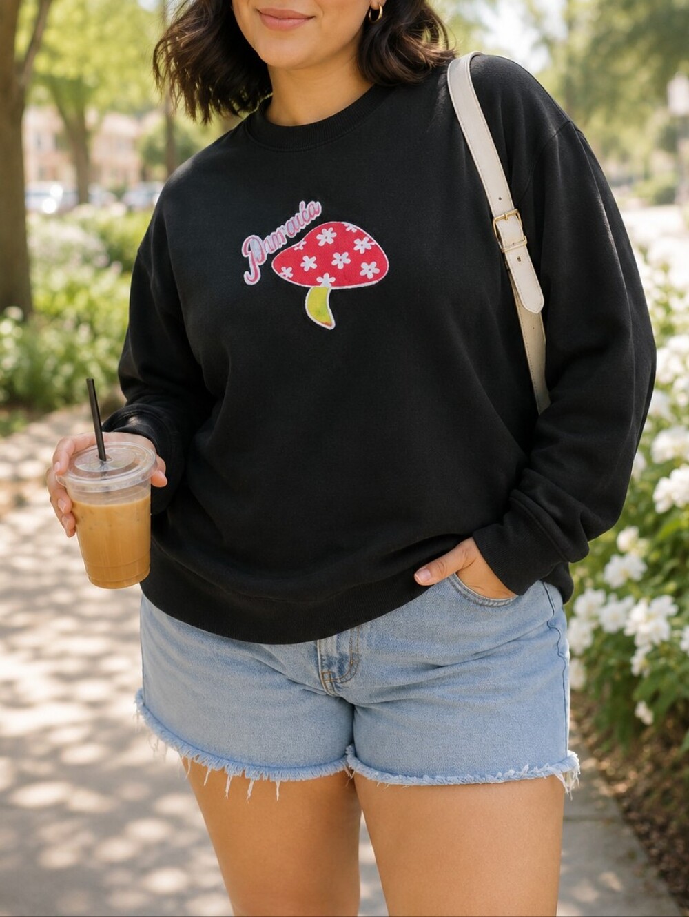 Parade Black Mushroom Graphic Sweatshirt Cozy Cottagecore Fairy Grunge Casual